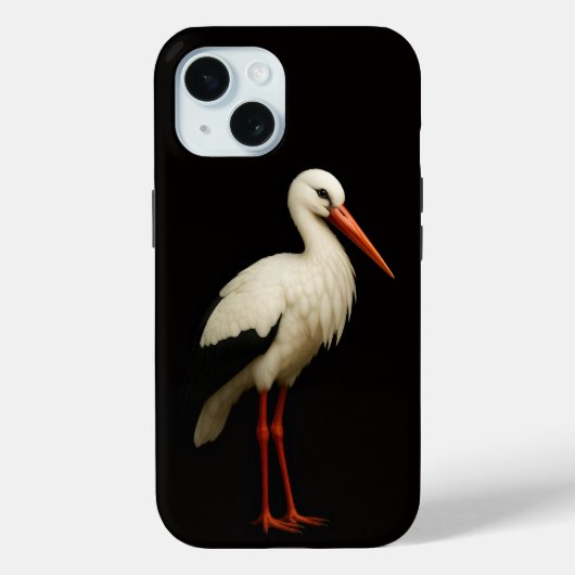 Étui iPhone 15 Black 4 Luxe, Cigogne Élégante (Verso)