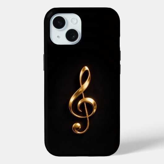 Étui iPhone 15 Black 4 Luxe, Clé de Sol Dorée (Verso)
