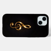Étui iPhone 15 Black 4 Luxe, Clé de Sol Dorée (Verso (horizontal))