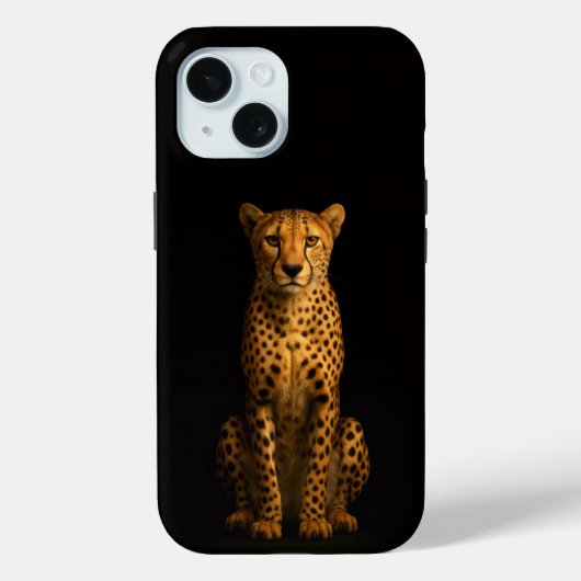 Étui iPhone 15 Black 4 Luxe, Guépard Élégant (Verso)