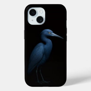 Étui iPhone 15 Black 4 Luxe, Petit Héron Bleu