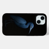 Étui iPhone 15 Black 4 Luxe, Petit Héron Bleu (Verso (horizontal))