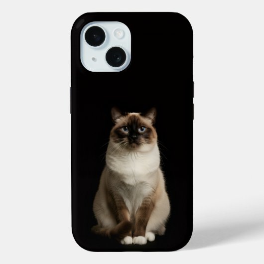 Étui iPhone 15 Luxe Noir 4, Chat Birman (Verso)