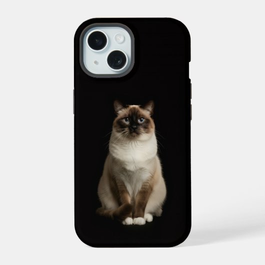 Étui iPhone 15 Luxe Noir 4, Chat Birman (Verso)