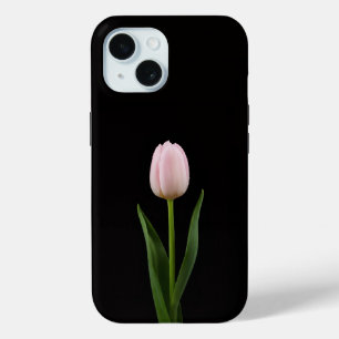 Étui iPhone 15 Luxe Noir 4, Tulipe Rose Tendue