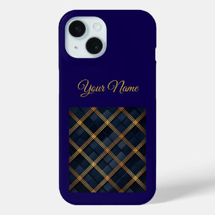 Étui iPhone 15 Noël vintage bleu marine et or