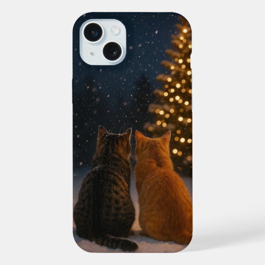 Étui iPhone 15 Plus Couple de Chats de Noël (Verso)