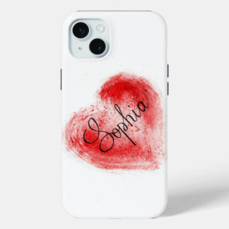 Étui iPhone 15 Plus Graphique Cœur Rouge Minimalis