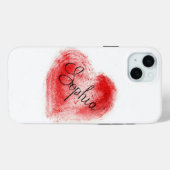 Étui iPhone 15 Plus Graphique Cœur Rouge Minimalis (Verso (horizontal))