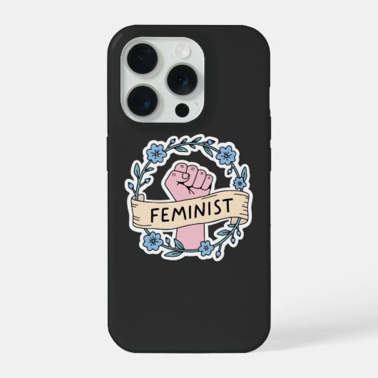 Étui iPhone 15 Pro Floral Féministe (Verso)