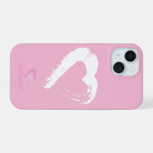 Étui iPhone 15 rose à cœur blanc (Verso Horizontal)