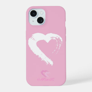 Étui iPhone 15 rose à cœur blanc