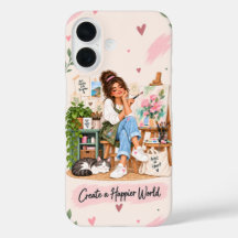 Étui iPhone 16 Create a Happier World Artiste