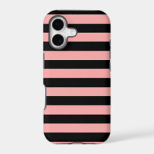 Étui iPhone 17 rayé rose corail et noir French