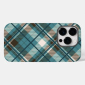 Étui iPhone à carreaux bleu sarcelle marron (Verso (horizontal))