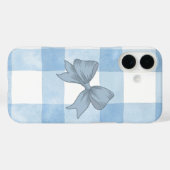Étui iPhone à carreaux bleus mignon. (Verso (horizontal))