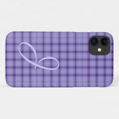 Étui iPhone à carreaux violet avec monogramme (Dos (Horizontal))