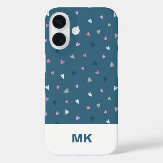 Étui iPhone à monogramme moderne Cœurs (Verso)