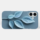 Étui iPhone à motif de feuille bleu doux (Verso (horizontal))