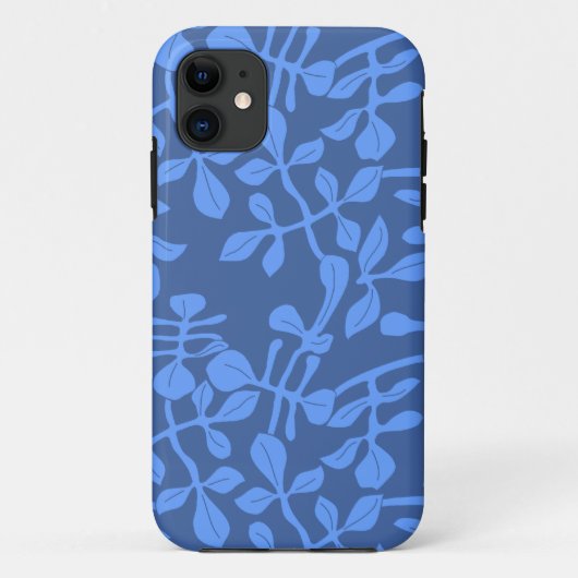 Étui iPhone à motif de feuille bleu sur bleu Barel (Dos)
