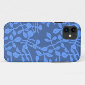 Étui iPhone à motif de feuille bleu sur bleu Barel (Dos (Horizontal))