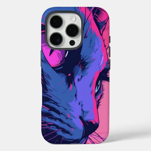 Étui iPhone Art Abstrait Loup Néon – Cyberpun Bold (Verso)