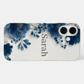 Étui iPhone aux pivoines bleu marine (Verso (horizontal))