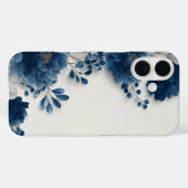Étui iPhone aux pivoines bleu marine (Verso (horizontal))
