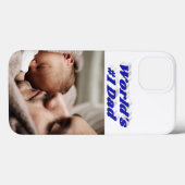Étui iPhone avec photo de papa en texte bleu (Verso (horizontal))