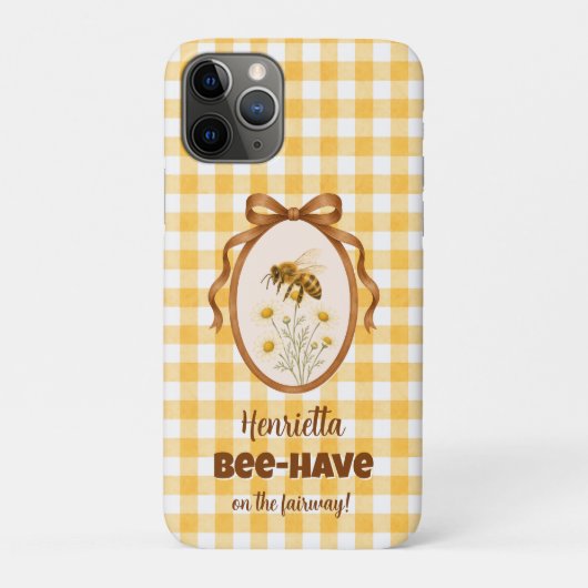 Étui iPhone Bee Gingham Jaune Pun Golf (Dos)