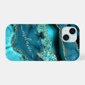 Étui iPhone bleu sarcelle or turquoise Nom personn (Verso Horizontal)