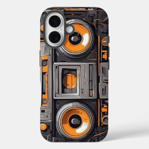 Étui iPhone Boombox Rétro Lecteur Cassette Orange