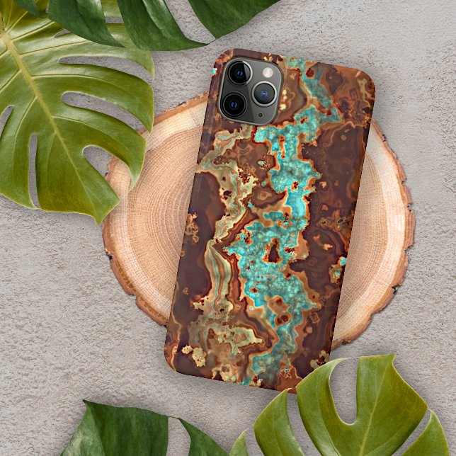 Etui iPhone Brown Aqua Turquoise Green Geode Marble Art