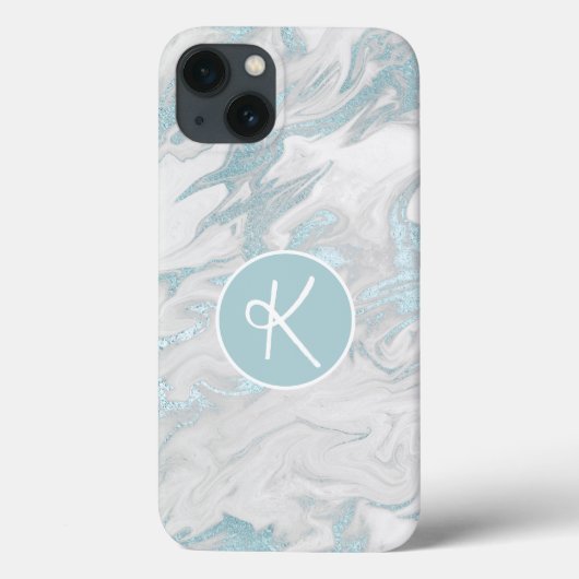 Étui iPhone Case-Mate en marbre aqua avec monogram (Verso)