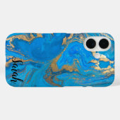 Étui iPhone Case-Mate en marbre bleu tendance cool (Verso (horizontal))