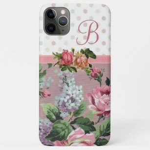 Coques Pour iPhone Monogramme rose floral vintage de point de polka