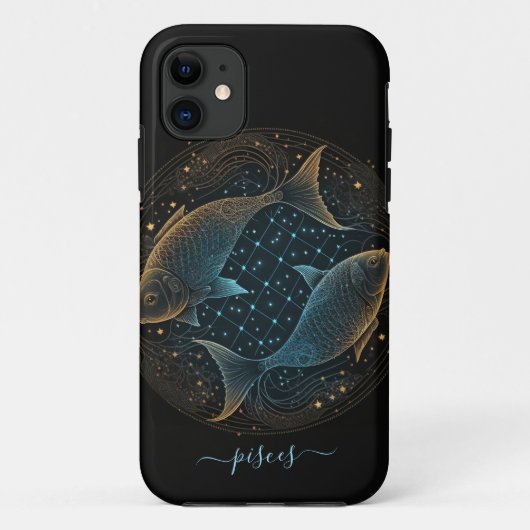 Étui iPhone Case-Mate Poissons zodiaque noir et or (Dos)