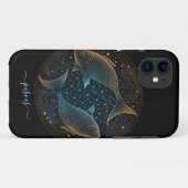 Étui iPhone Case-Mate Poissons zodiaque noir et or (Dos (Horizontal))