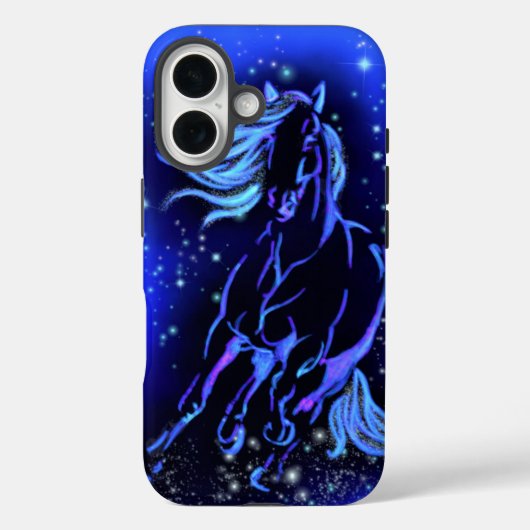 Étui iPhone Cheval courant au clair de lune bleu (Verso)
