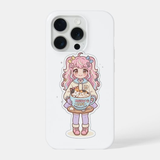 Étui iPhone Chibi Fille Anime Café Kawaii Neko (Verso)