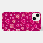 Étui iPhone Cœurs et Étoiles Néon Rose (Verso (horizontal))