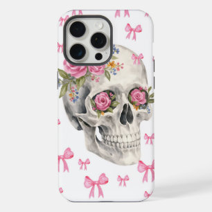 Étui iPhone Crâne Floral Coquette Rubans Roses