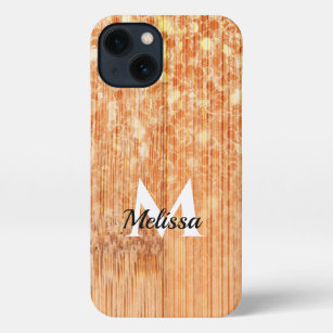 Etui iPhone 13 Empreinte en bois de bambou orange brillant Monogr