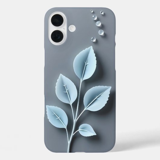 Étui iPhone Feuilles Bleues avec Rosée (Verso)