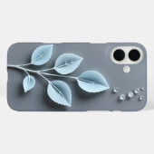 Étui iPhone Feuilles Bleues avec Rosée (Verso (horizontal))