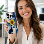Étui iPhone Fleur de Tournesol Géométrique Bleu Ré