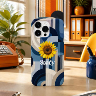 Étui iPhone Fleur de Tournesol Géométrique Bleu Ré