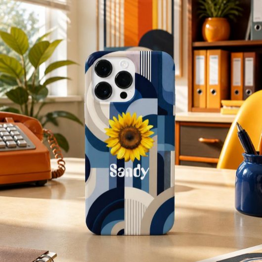 Étui iPhone Fleur de Tournesol Géométrique Bleu Ré