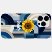 Étui iPhone Fleur de Tournesol Géométrique Bleu Ré (Verso (horizontal))