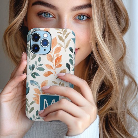 Étui iPhone fleur feuille Boho Monogramme